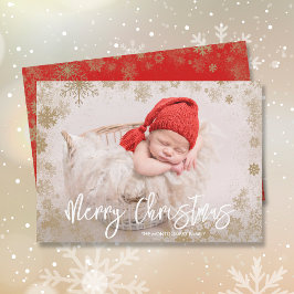 Gold Snowflakes kerstfoto geboorteaankondiging Feestdagenkaart
