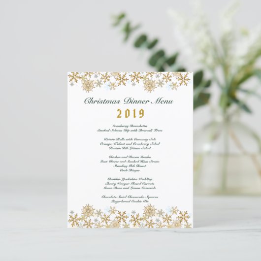 Gold Snowflakes kerstmenu (Staand voorkant)