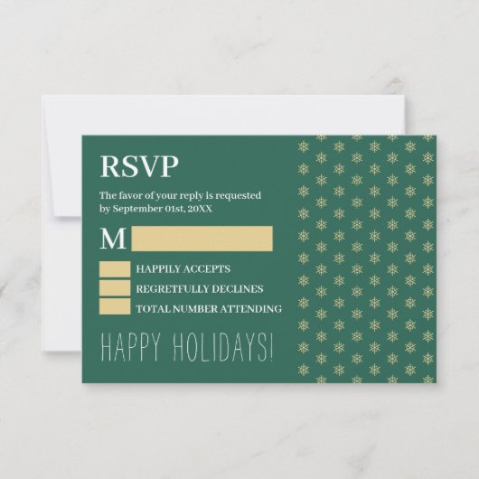 Gold Snowflakes, kersttSVP RSVP Kaartje (Voorkant)