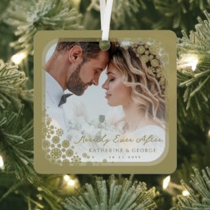 Gold Snowflakes Lijst Modern Holiday Weduwfoto Metalen Ornament