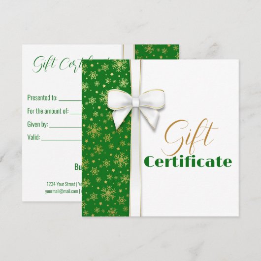 Gold Snowflakes Luxe kerst White Bow Green (Voorkant / Achterkant)