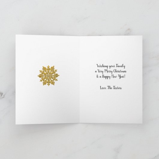 Gold Snowflakes Merry Kerstfamilie Foto Kaart (Binnen)