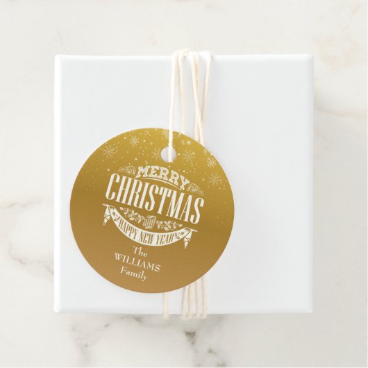Gold Snowflakes Merry-kerstfoto Bedankjes Labels (In situ)