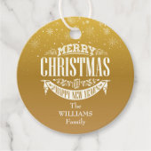 Gold Snowflakes Merry-kerstfoto Bedankjes Labels (Voorkant)