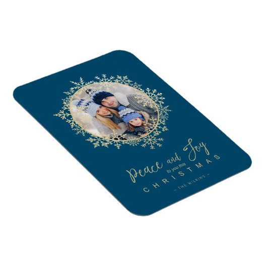 Gold Snowflakes Merry Kerstround foto Magneet (Rechterzijde)