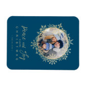 Gold Snowflakes Merry Kerstround foto Magneet (Horizontaal)