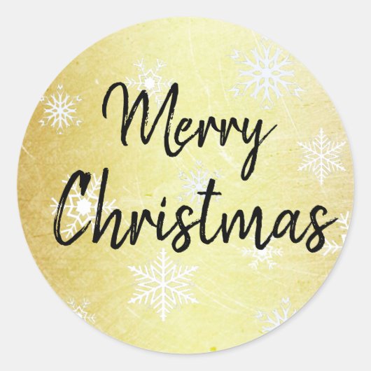Gold Snowflakes Merry Kerstry Ronde Sticker (Voorkant)