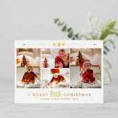 Gold Snowflakes Merry Little Christmas 4 Photos Folie Feestdagenkaart (Staand Voorkant)