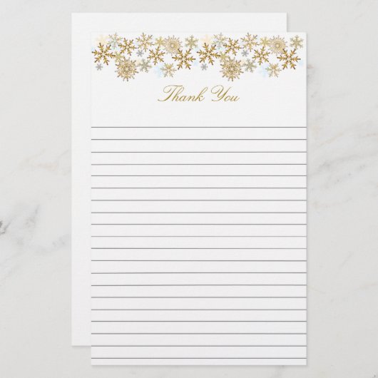 Gold Snowflakes met kerstmis bedankt Briefpapier (Voorkant / Achterkant)