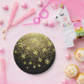 Gold Snowflakes op Black New Year Papieren Bordje (Feest)