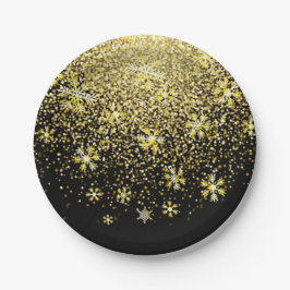 Gold Snowflakes op Black New Year Papieren Bordje