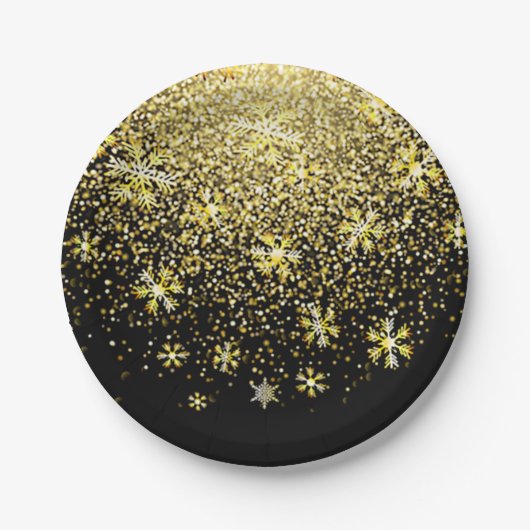 Gold Snowflakes op Black New Year Papieren Bordje (Voorkant)