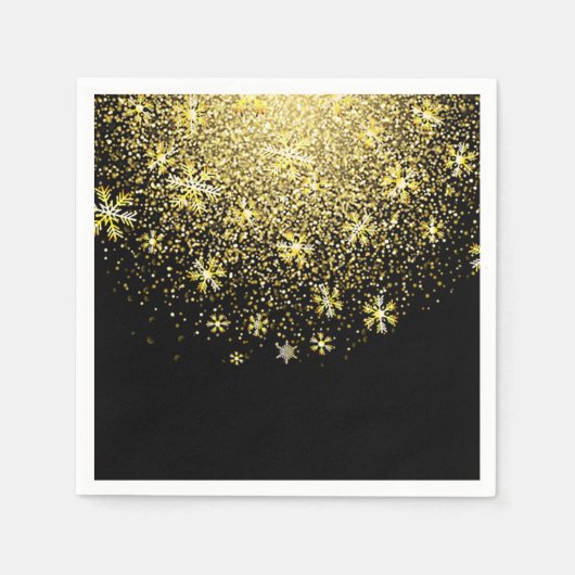 Gold Snowflakes op Black New Year Servet (Voorkant)