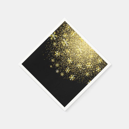 Gold Snowflakes op Black New Year Servet (Hoek)