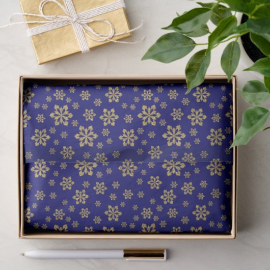 Gold Snowflakes op blauw Tissuepapier (Geschenk)