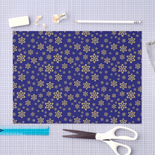 Gold Snowflakes op blauw Tissuepapier (Craft)