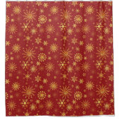Gold Snowflakes op donkerrode kerstmis Douchegordijn (Voorkant)
