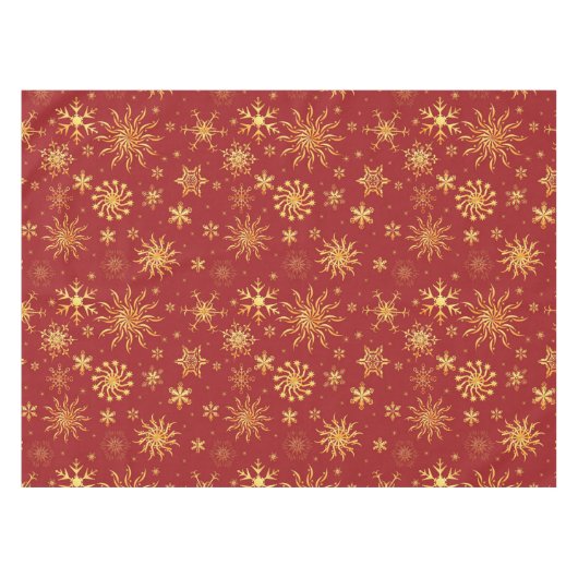 Gold Snowflakes op donkerrode kerstmis Tafelkleed (Voorkant (Horizontaal))