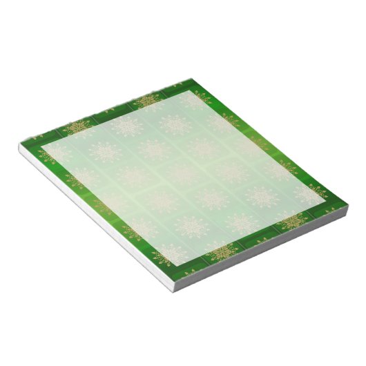 Gold Snowflakes op Emerald Notitieblok (Schuin)