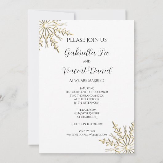 Gold Snowflakes op het witte winterhuwelijk Kaart (Voorkant)