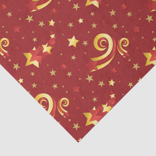 Gold Snowflakes op kerstrood Tissuepapier (Detail)