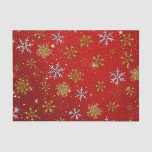 Gold Snowflakes op kerstrood Tissuepapier (Voorkant)