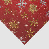 Gold Snowflakes op kerstrood Tissuepapier (Detail)