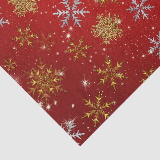 Gold Snowflakes op kerstrood Tissuepapier (Detail)