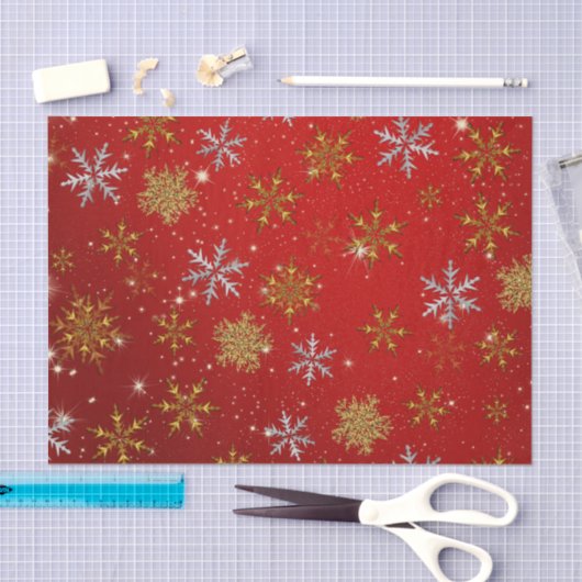Gold Snowflakes op kerstrood Tissuepapier (Craft)