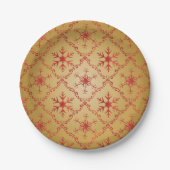 Gold Snowflakes op rood kerstpatroon Papieren Bordje (Voorkant)