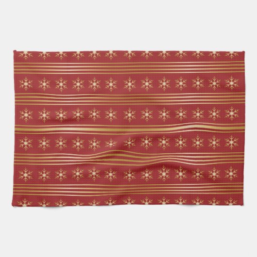 Gold Snowflakes op rood kerstpatroon Theedoek (Horizontaal)