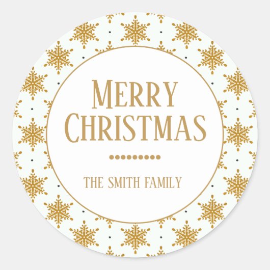 Gold Snowflakes op White Merry-kerstharten Ronde Sticker (Voorkant)