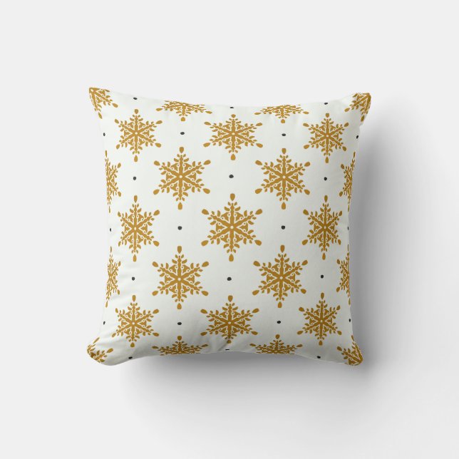 Gold Snowflakes op witte kerst Kussen (Voorkant)