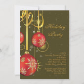 Gold Snowflakes Ornament Holiday Party Uitnodiging (Voorkant)
