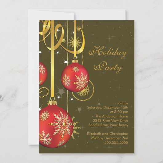 Gold Snowflakes Ornament Holiday Party Uitnodiging (Voorkant)