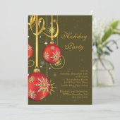 Gold Snowflakes Ornament Holiday Party Uitnodiging (Staand voorkant)