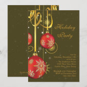 Gold Snowflakes Ornament Holiday Party Uitnodiging (Voorkant / Achterkant)