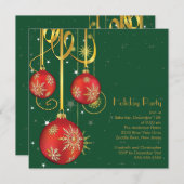 Gold Snowflakes Ornament Holiday Party Uitnodiging (Voorkant / Achterkant)