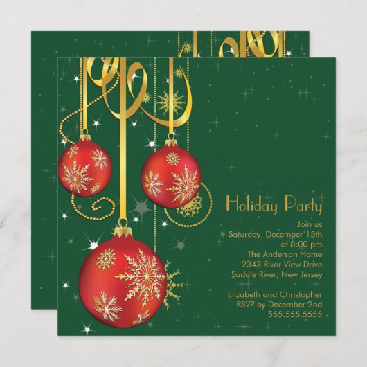 Gold Snowflakes Ornament Holiday Party Uitnodiging (Voorkant / Achterkant)