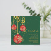 Gold Snowflakes Ornament Holiday Party Uitnodiging (Staand voorkant)