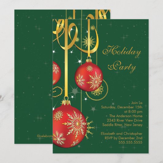 Gold Snowflakes Ornament Holiday Party Uitnodiging (Voorkant / Achterkant)