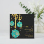 Gold Snowflakes Ornament Holiday Party Uitnodiging (Staand voorkant)