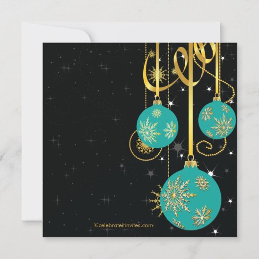 Gold Snowflakes Ornament Holiday Party Uitnodiging (Achterkant)
