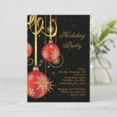 Gold Snowflakes Ornament Holiday Party Uitnodiging (Staand voorkant)