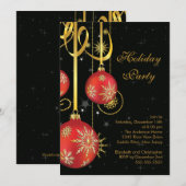 Gold Snowflakes Ornament Holiday Party Uitnodiging (Voorkant / Achterkant)