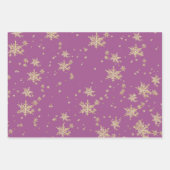 Gold Snowflakes Paars Inpakpapier Vel (Voorkant)
