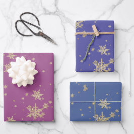 Gold Snowflakes Paars Inpakpapier Vel