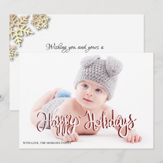 Gold Snowflakes Prettige feestdagen Foto (Voorkant / Achterkant)