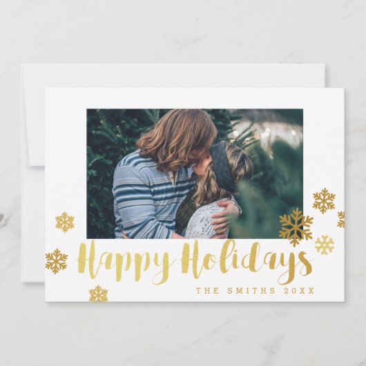 Gold Snowflakes Prettige feestdagen Fotokaart Feestdagenkaart (Voorkant)