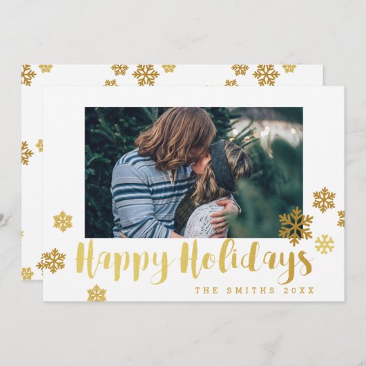 Gold Snowflakes Prettige feestdagen Fotokaart Feestdagenkaart (Voorkant / Achterkant)